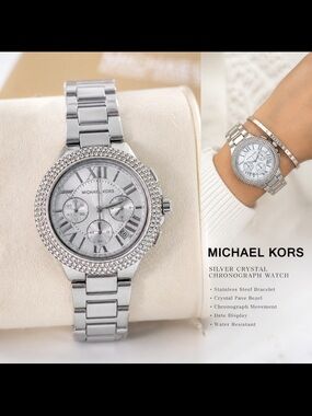 Michael Kors Silver Crystal Pave Chronograph Watch